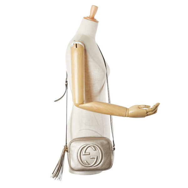 グッチ インターロッキングG ソーホー スモール ディスコバッグ 斜め掛け ショルダーバッグ  308364 シャンパンゴールド レザー レディース GUCCI 【中古】