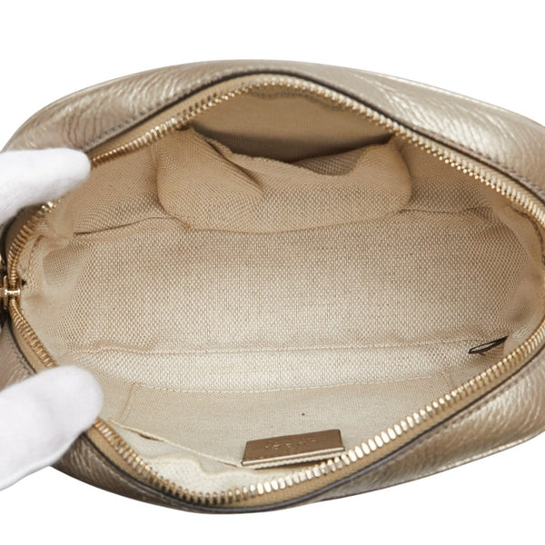 グッチ インターロッキングG ソーホー スモール ディスコバッグ 斜め掛け ショルダーバッグ  308364 シャンパンゴールド レザー レディース GUCCI 【中古】