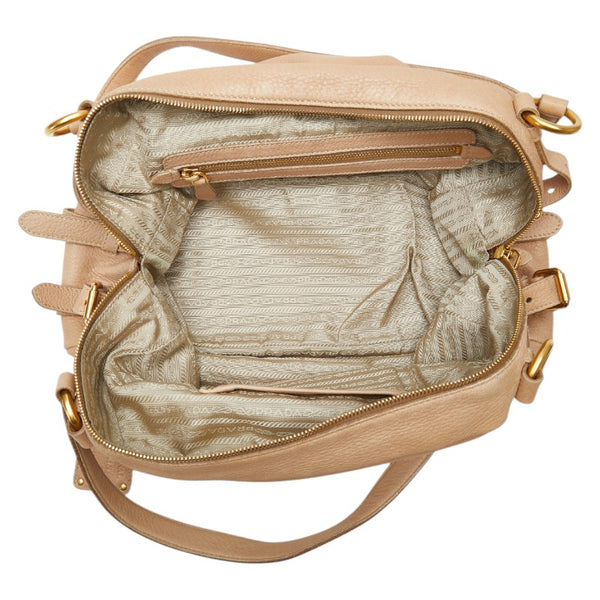プラダ ロゴ トートバッグ ショルダーバッグ ベージュ レザー レディース PRADA 【中古】
