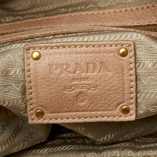 プラダ ロゴ トートバッグ ショルダーバッグ ベージュ レザー レディース PRADA 【中古】