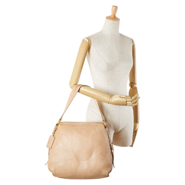 プラダ ロゴ トートバッグ ショルダーバッグ ベージュ レザー レディース PRADA 【中古】