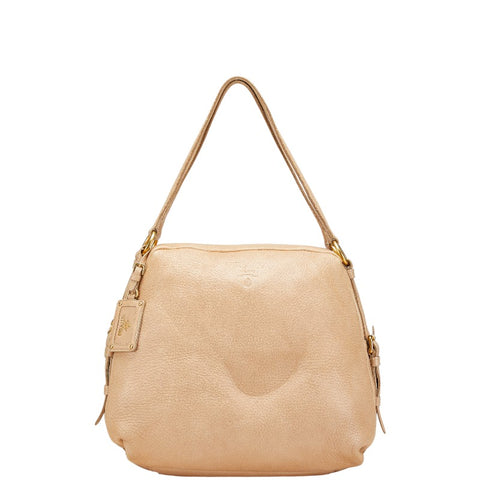 プラダ ロゴ トートバッグ ショルダーバッグ ベージュ レザー レディース PRADA 【中古】