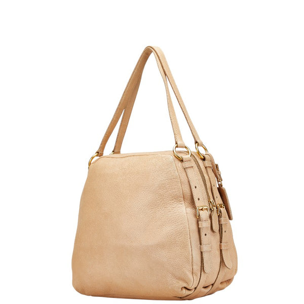 プラダ ロゴ トートバッグ ショルダーバッグ ベージュ レザー レディース PRADA 【中古】