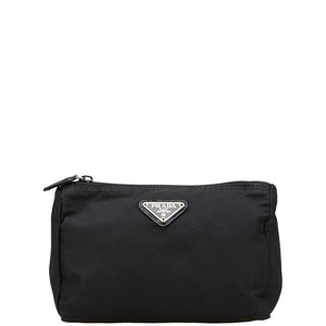 プラダ 三角ロゴプレート ポーチ ブラック ナイロン レディース PRADA 【中古】