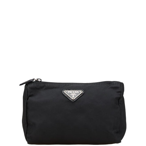 プラダ 三角ロゴプレート ポーチ ブラック ナイロン レディース PRADA 【中古】