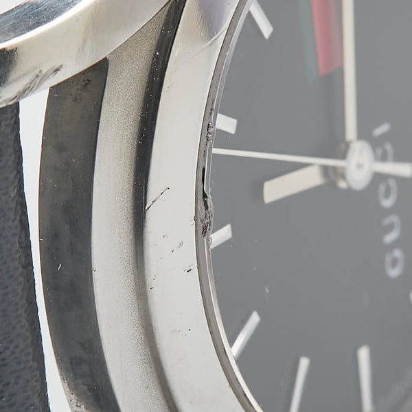 グッチ シェリーライン ベルト（社外品） 腕時計 5500M クオーツ ブラック文字盤 ステンレススチール レザー メンズ GUCCI 【中古】