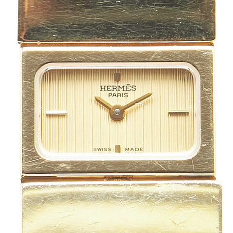 エルメス ロケ バングルウォッチ L01.201 クオーツ ゴールド文字盤 ステンレススチール リザード レディース HERMES 【中古】