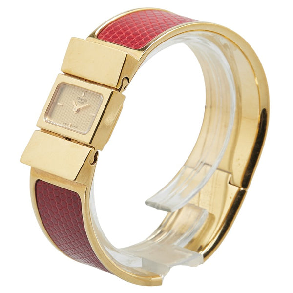 エルメス ロケ バングルウォッチ L01.201 クオーツ ゴールド文字盤 ステンレススチール リザード レディース HERMES 【中古】