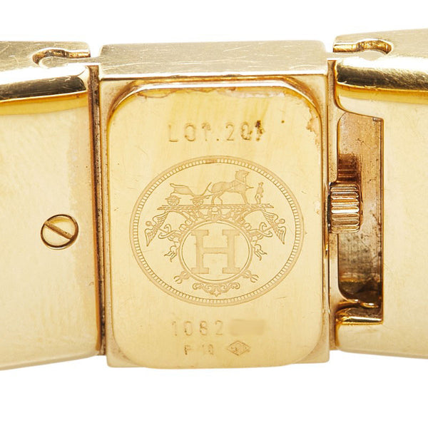 エルメス ロケ バングルウォッチ L01.201 クオーツ ゴールド文字盤 ステンレススチール リザード レディース HERMES 【中古】