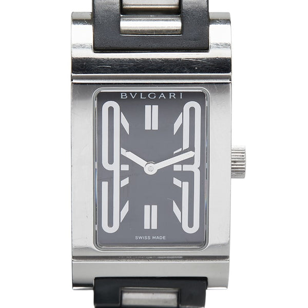 ブルガリ レッタンゴロ 腕時計 RT39S クオーツ ブラック文字盤 ステンレススチール ラバー レディース BVLGARI 【中古】