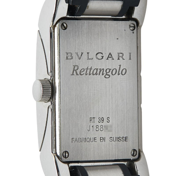 ブルガリ レッタンゴロ 腕時計 RT39S クオーツ ブラック文字盤 ステンレススチール ラバー レディース BVLGARI 【中古】