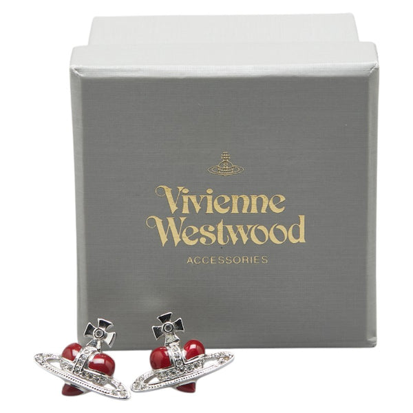 ヴィヴィアンウエストウッド ディアマンテ ハート スタッド ラインストーン ピアス シルバー レッド メタル レディース Vivienne Westwood 【中古】