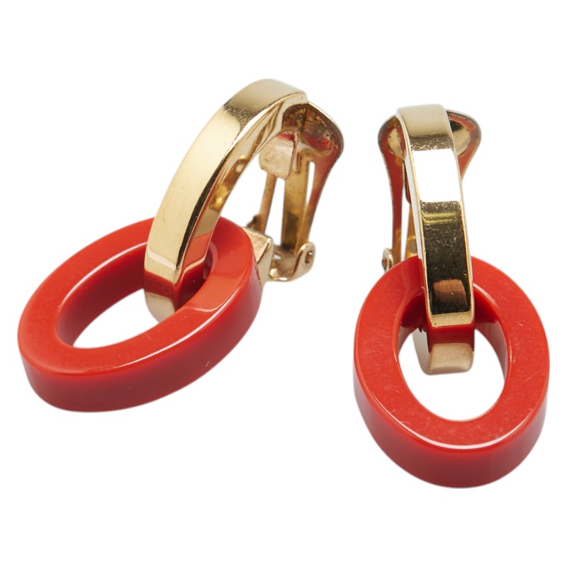 サルヴァトーレフェラガモ マーブルフープ イヤリング ゴールド レッド メッキ レディース Salvatore Ferragamo 【中古】