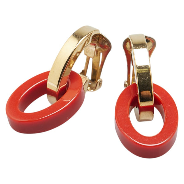 サルヴァトーレフェラガモ マーブルフープ イヤリング ゴールド レッド メッキ レディース Salvatore Ferragamo 【中古】