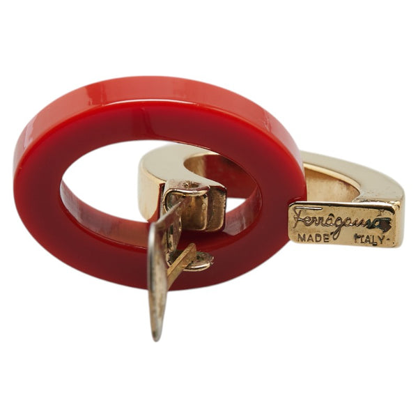 サルヴァトーレフェラガモ マーブルフープ イヤリング ゴールド レッド メッキ レディース Salvatore Ferragamo 【中古】