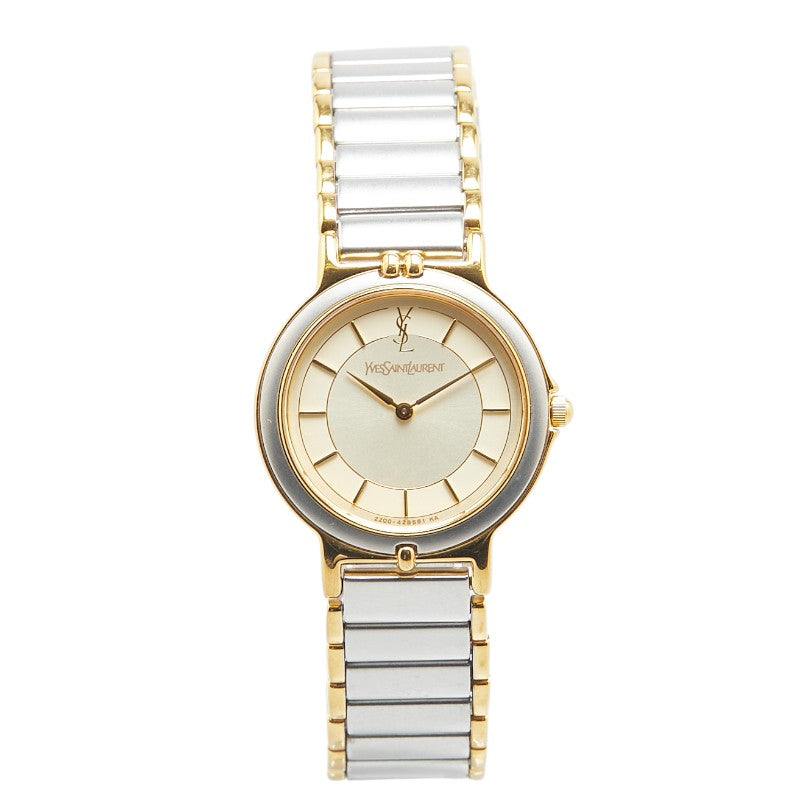 サンローラン 腕時計 228481 クオーツ ゴールド文字盤 ステンレススチール メッキ レディース SAINT LAURENT 【中古】
