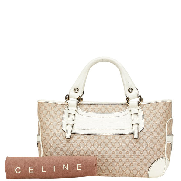 セリーヌ マカダム ブギーバッグ ハンドバッグ ベージュ ホワイト キャンバス レザー レディース CELINE 【中古】