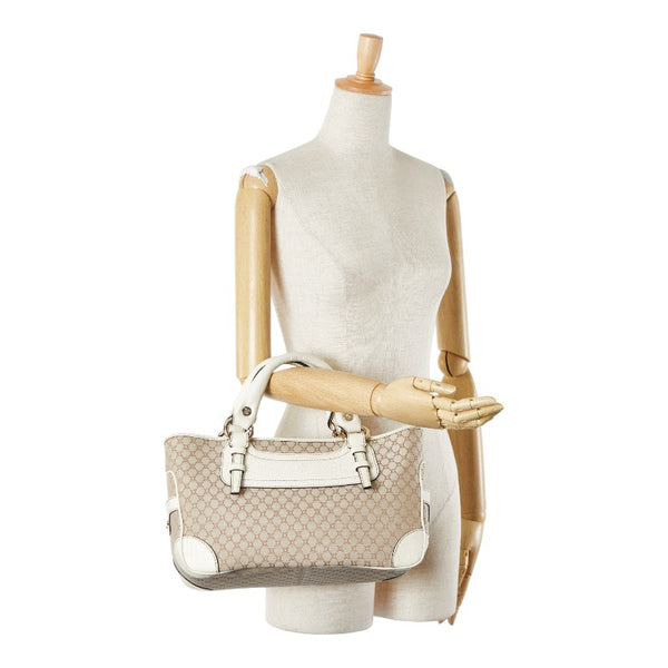 セリーヌ マカダム ブギーバッグ ハンドバッグ ベージュ ホワイト キャンバス レザー レディース CELINE 【中古】