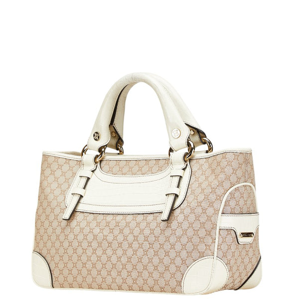 セリーヌ マカダム ブギーバッグ ハンドバッグ ベージュ ホワイト キャンバス レザー レディース CELINE 【中古】