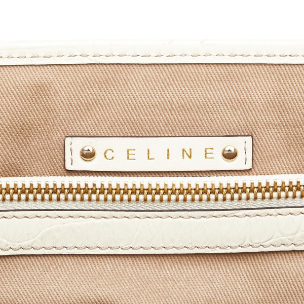 セリーヌ マカダム ブギーバッグ ハンドバッグ ベージュ ホワイト キャンバス レザー レディース CELINE 【中古】