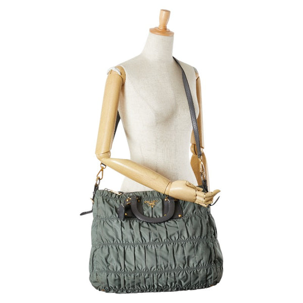 プラダ ハンドバッグ ショルダーバッグ 2WAY カーキ グレー ナイロン レザー レディース PRADA 【中古】