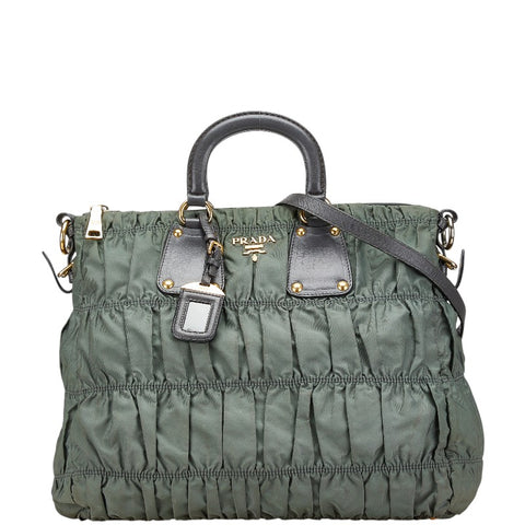 プラダ ハンドバッグ ショルダーバッグ 2WAY カーキ グレー ナイロン レザー レディース PRADA 【中古】