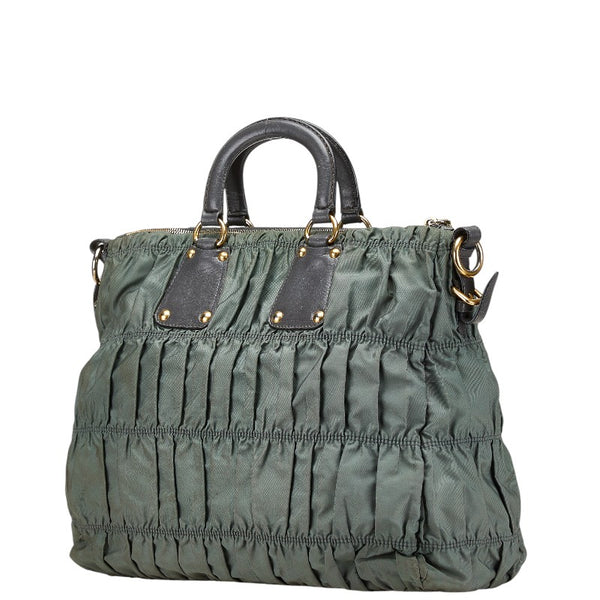 プラダ ハンドバッグ ショルダーバッグ 2WAY カーキ グレー ナイロン レザー レディース PRADA 【中古】