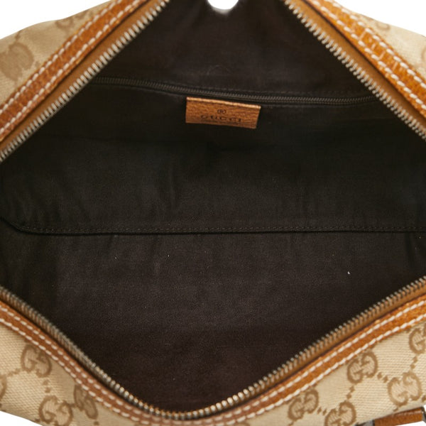 グッチ GGキャンバス ハンドバッグ ミニボストンバッグ 113009 ベージュ ブラウン キャンバス レザー レディース GUCCI 【中古】