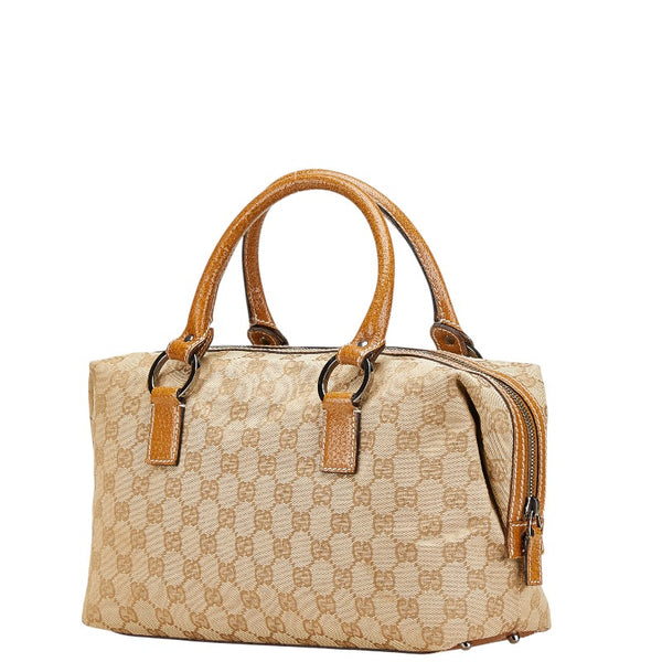 グッチ GGキャンバス ハンドバッグ ミニボストンバッグ 113009 ベージュ ブラウン キャンバス レザー レディース GUCCI 【中古】