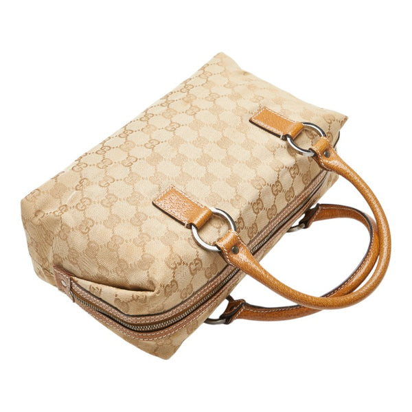 グッチ GGキャンバス ハンドバッグ ミニボストンバッグ 113009 ベージュ ブラウン キャンバス レザー レディース GUCCI 【中古】