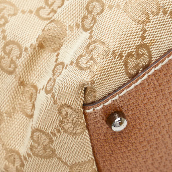 グッチ GGキャンバス ハンドバッグ ミニボストンバッグ 113009 ベージュ ブラウン キャンバス レザー レディース GUCCI 【中古】