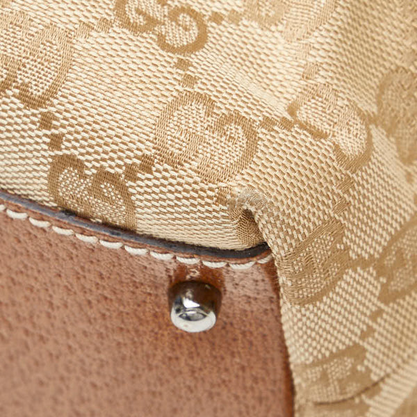 グッチ GGキャンバス ハンドバッグ ミニボストンバッグ 113009 ベージュ ブラウン キャンバス レザー レディース GUCCI 【中古】