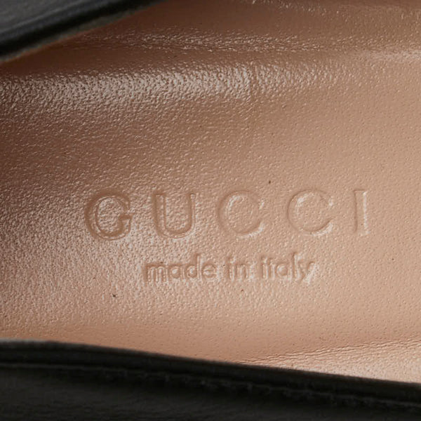 グッチ ホースビット チャンキーヒール ローファー サイズ:38 ブラック ゴールド レザー レディース GUCCI 【中古】
