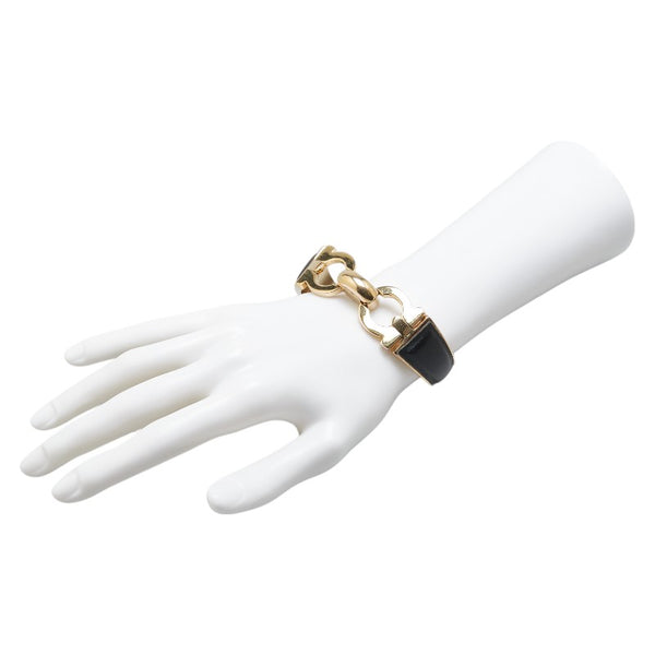サルヴァトーレフェラガモ ガンチーニ バングル ゴールド ブラック メッキ レザー レディース Salvatore Ferragamo 【中古】