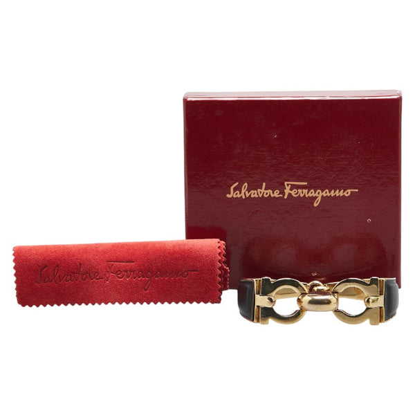 サルヴァトーレフェラガモ ガンチーニ バングル ゴールド ブラック メッキ レザー レディース Salvatore Ferragamo 【中古】