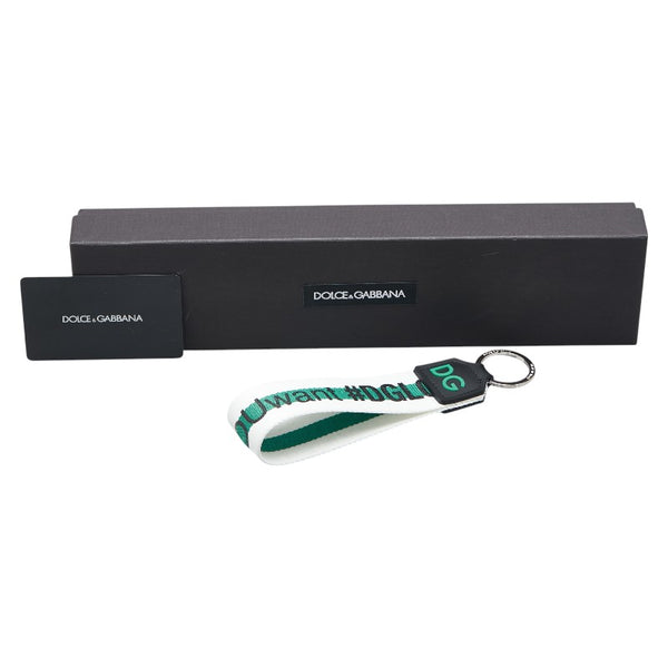 ドルチェアンドガッバーナ キーホルダー BP2500 ホワイト グリーン キャンバス レザー メンズ DOLCE&GABBANA 【中古】