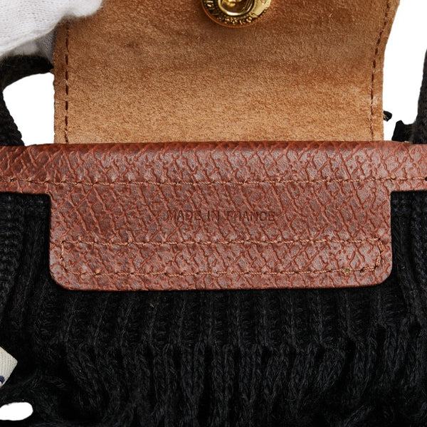 ロンシャン ル プリアージュ フィレ ハンドバッグ ショルダーバッグ ブラック ブラウン コットン レザー レディース Longchamp 【中古】