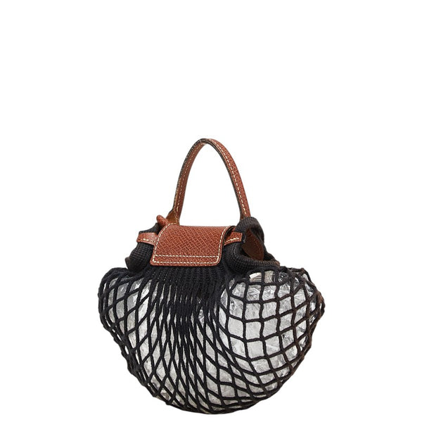 ロンシャン ル プリアージュ フィレ ハンドバッグ ショルダーバッグ ブラック ブラウン コットン レザー レディース Longchamp 【中古】