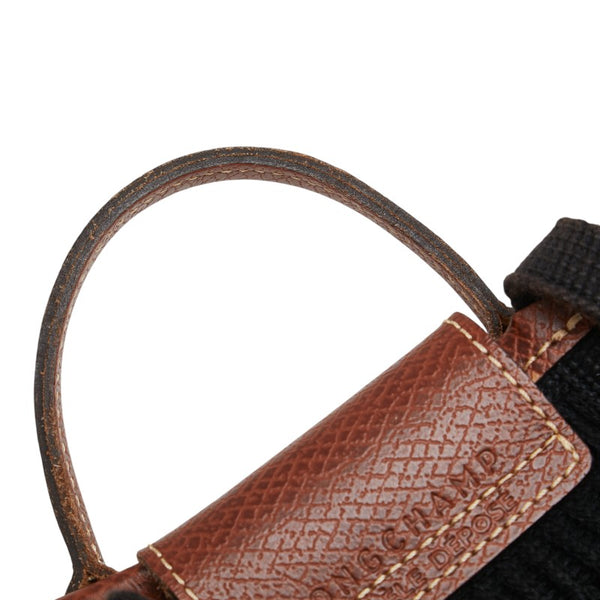 ロンシャン ル プリアージュ フィレ ハンドバッグ ショルダーバッグ ブラック ブラウン コットン レザー レディース Longchamp 【中古】