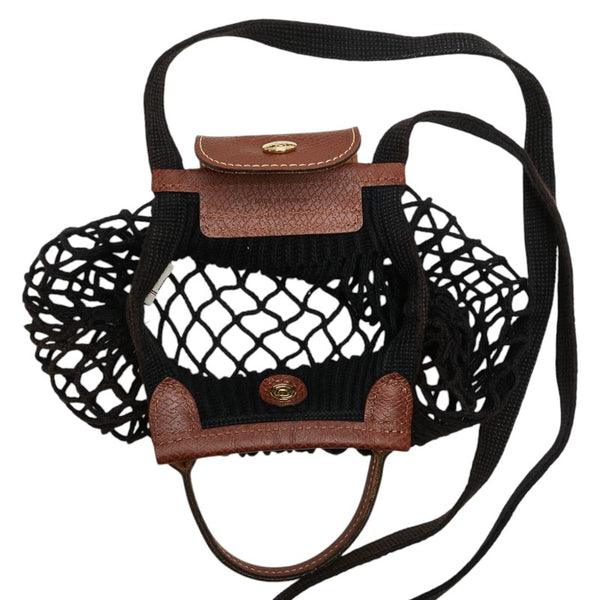 ロンシャン ル プリアージュ フィレ ハンドバッグ ショルダーバッグ ブラック ブラウン コットン レザー レディース Longchamp 【中古】