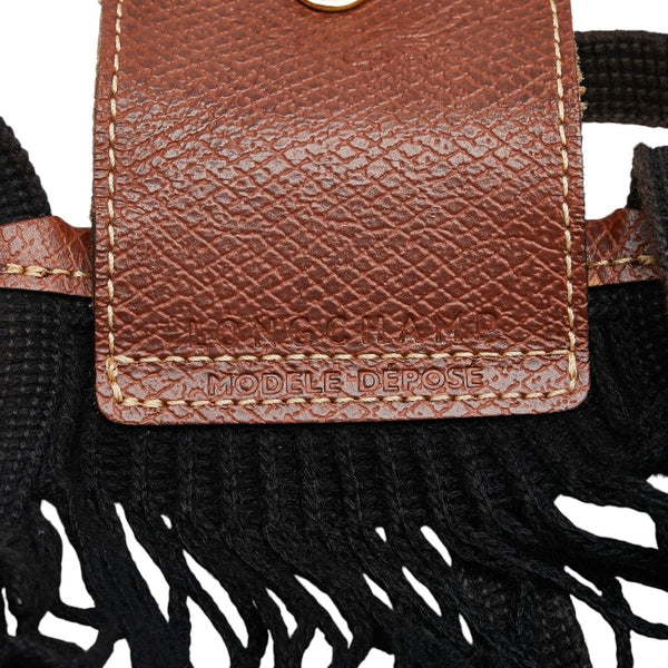 ロンシャン ル プリアージュ フィレ ハンドバッグ ショルダーバッグ ブラック ブラウン コットン レザー レディース Longchamp 【中古】