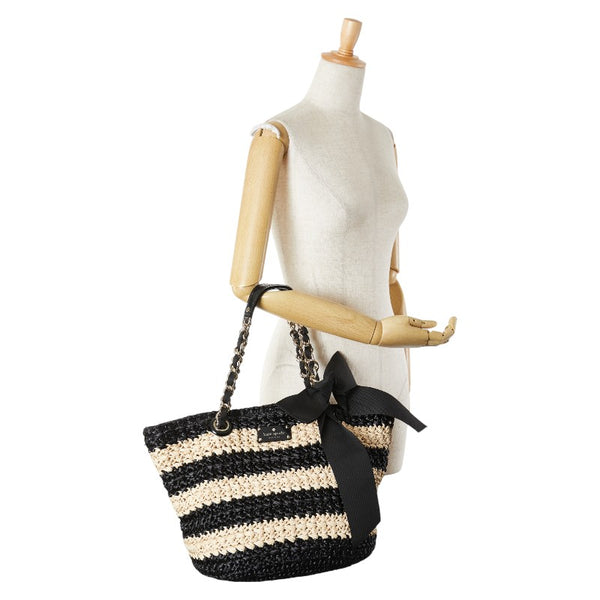 ケイトスペード リボン トートバッグ ハンドバッグ ベージュ ブラック ストロー レディース Kate Spade 【中古】