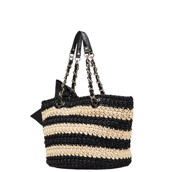 ケイトスペード リボン トートバッグ ハンドバッグ ベージュ ブラック ストロー レディース Kate Spade 【中古】