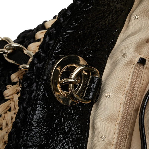 ケイトスペード リボン トートバッグ ハンドバッグ ベージュ ブラック ストロー レディース Kate Spade 【中古】