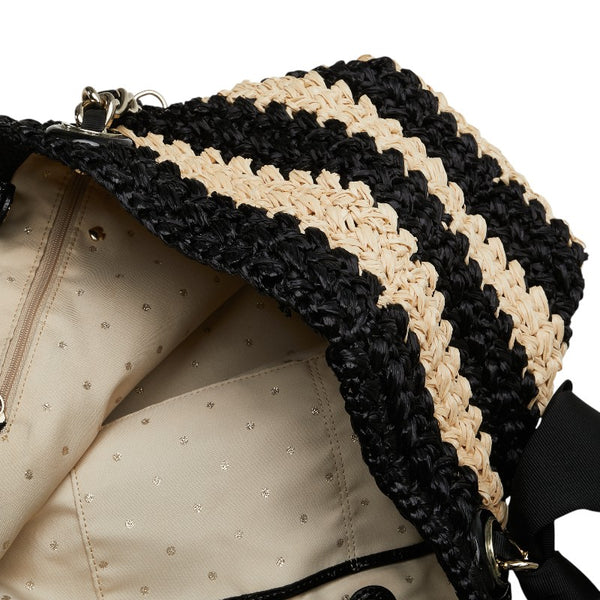 ケイトスペード リボン トートバッグ ハンドバッグ ベージュ ブラック ストロー レディース Kate Spade 【中古】