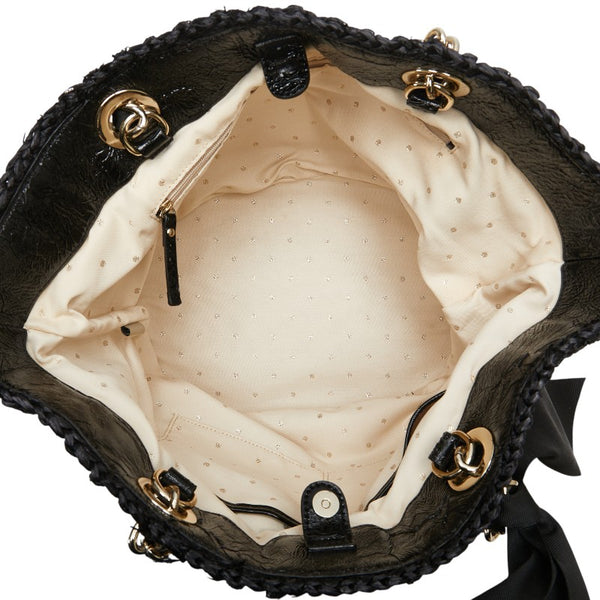 ケイトスペード リボン トートバッグ ハンドバッグ ベージュ ブラック ストロー レディース Kate Spade 【中古】