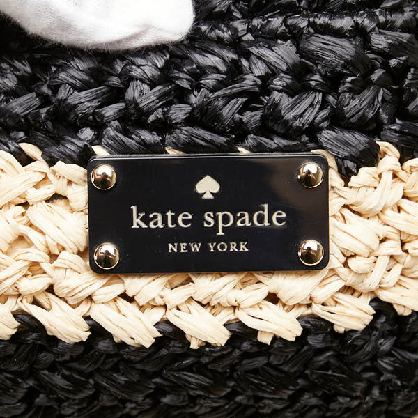 ケイトスペード リボン トートバッグ ハンドバッグ ベージュ ブラック ストロー レディース Kate Spade 【中古】