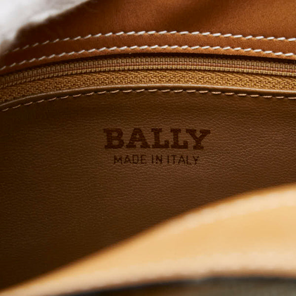 バリー ロゴ ハンドバッグ ホワイト ブラウン レザー レディース BALLY 【中古】