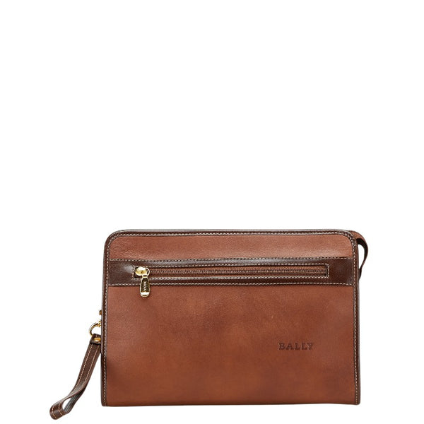 バリー ロゴ クラッチバッグ ブラウン レザー レディース BALLY 【中古】
