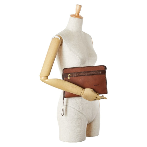 バリー ロゴ クラッチバッグ ブラウン レザー レディース BALLY 【中古】